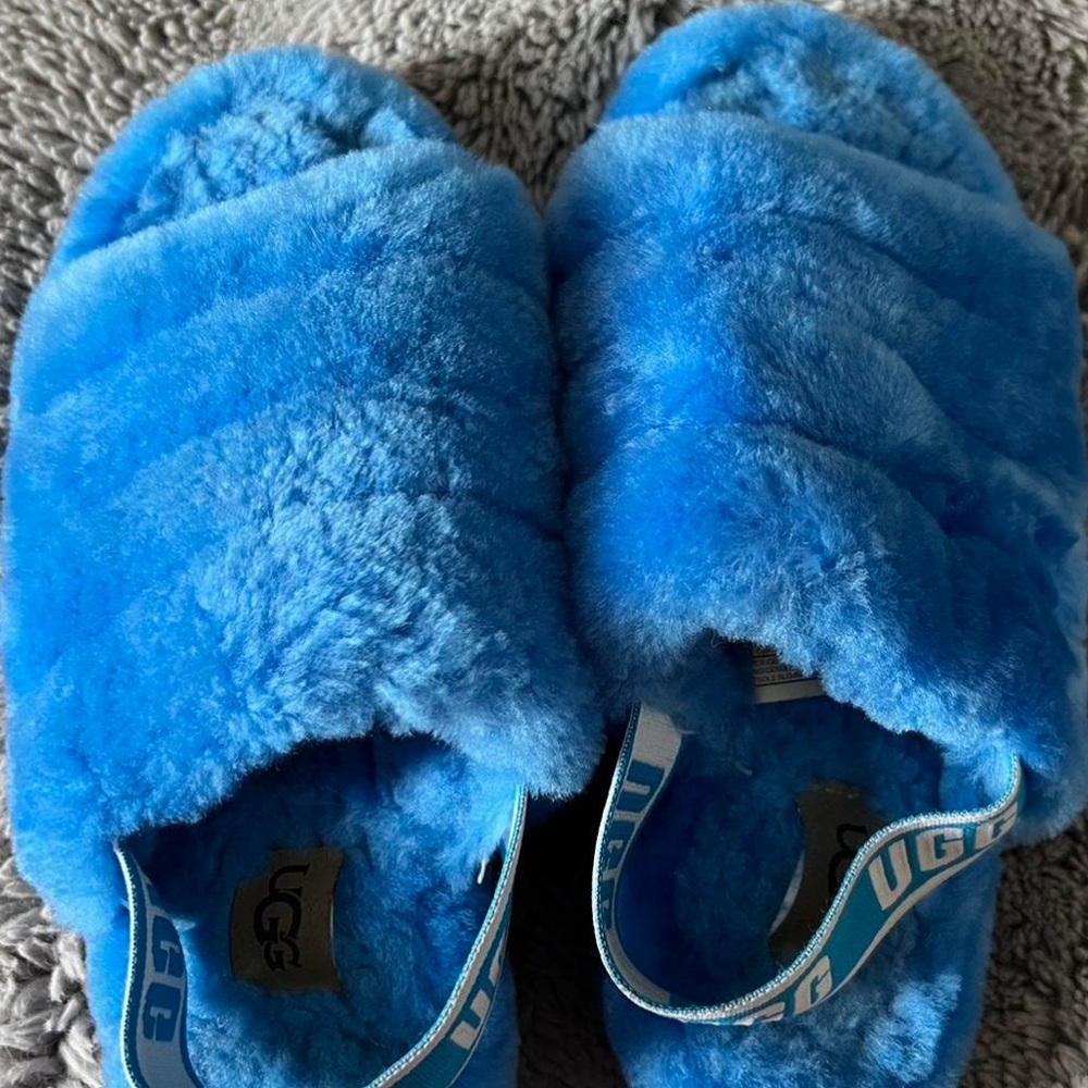 Blue UGG fluff yeah slides/slippers